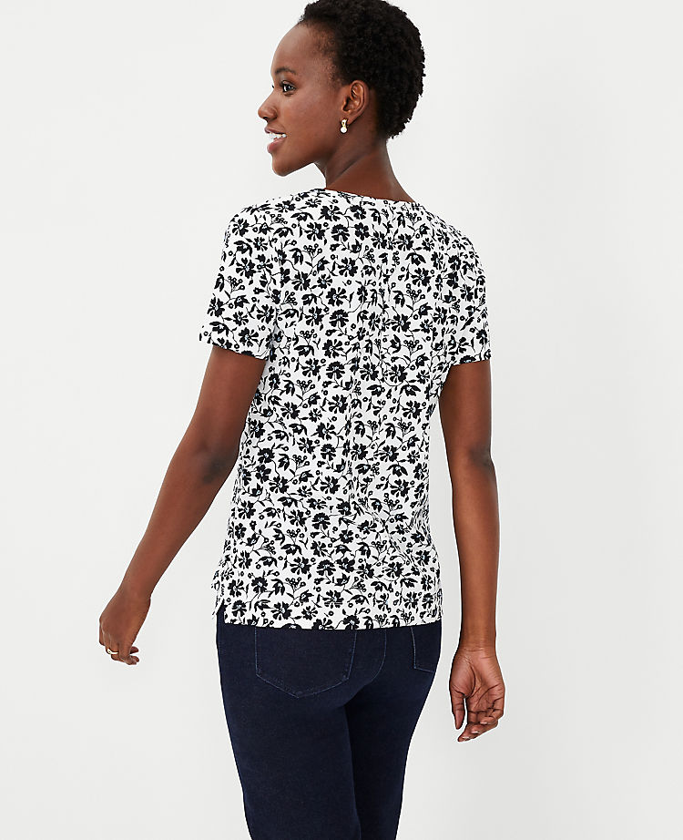Ann Taylor Outlet |  Floral Pima Cotton Crew Neck Tee