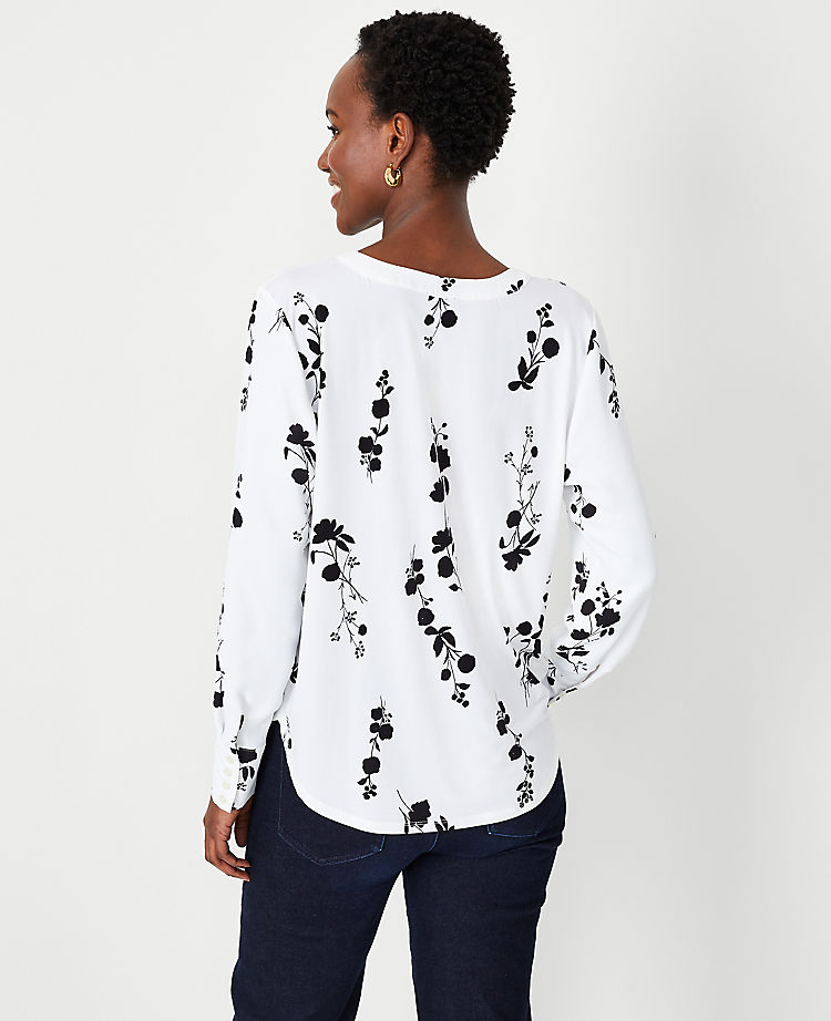 Floral Mixed Media Pleat Front Top