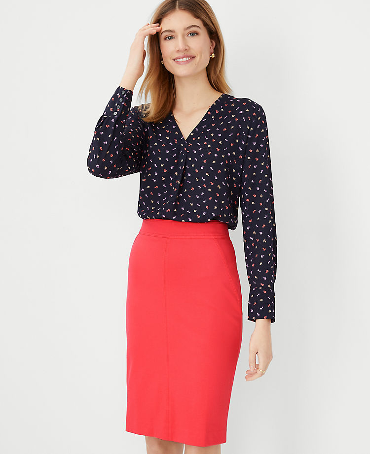 Ann Taylor Floral Mixed Media Pleat Front Top