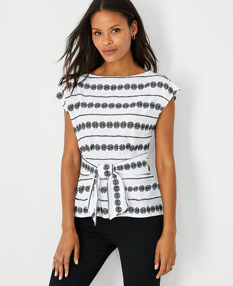 Embroidered Tie Waist Top