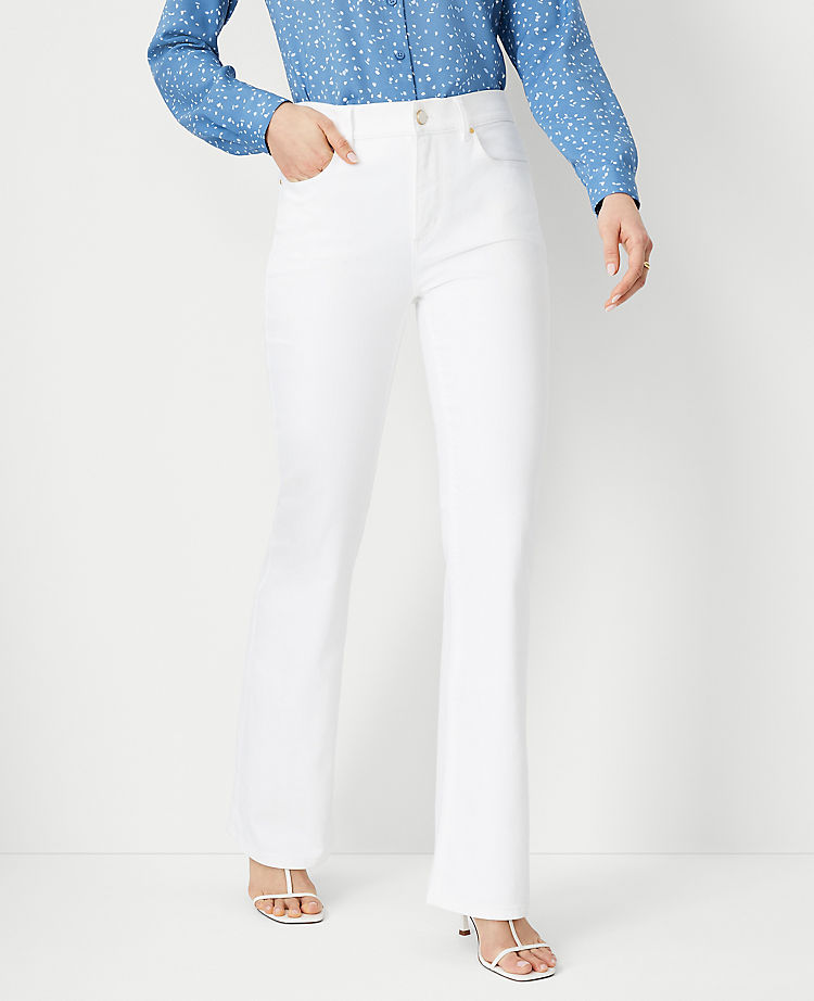 Ann Taylor Sculpting Pocket Mid Rise Boot Cut Jeans in White
