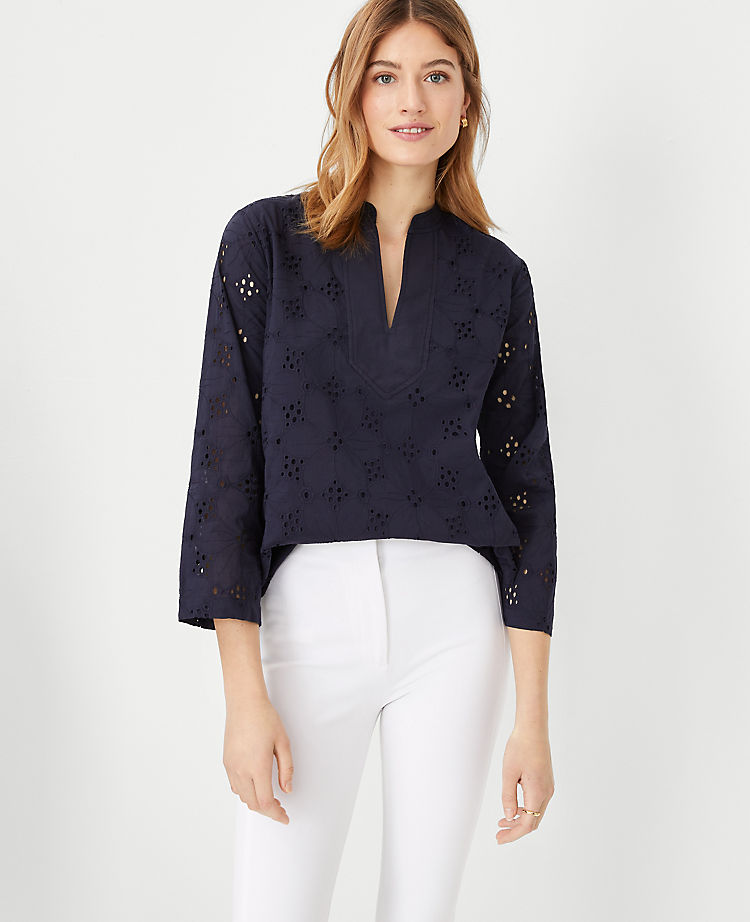 Ann Taylor Outlet |  Floral Eyelet Tunic Top
