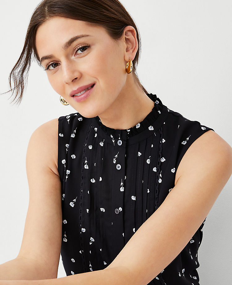 Ann Taylor Outlet |  Floral Pintucked Mixed Media Shell