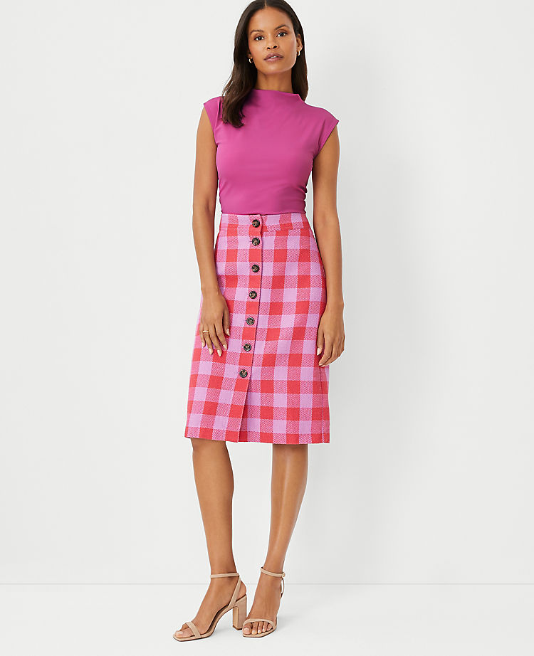 Ann Taylor Outlet |  Plaid Button Front A-Line Skirt