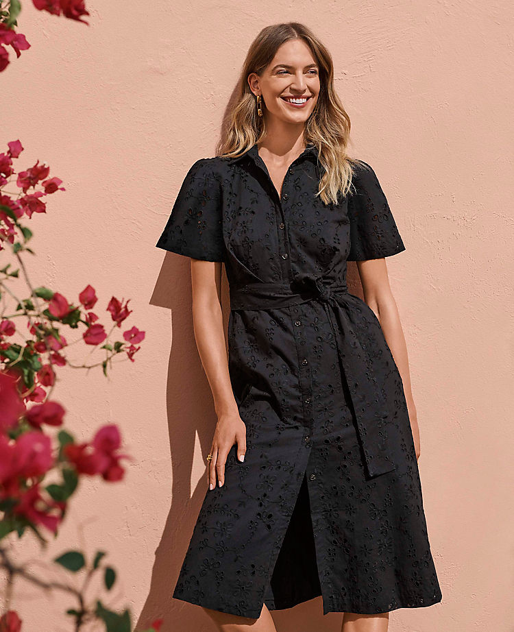 Eyelet Belted Shirtdress