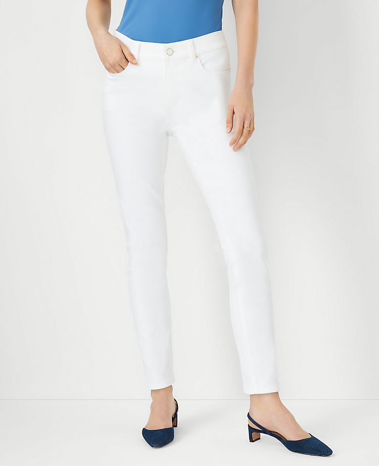 Ann Taylor Sculpting Pocket Mid Rise Skinny Jeans in White