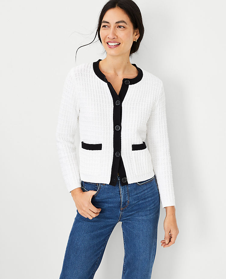 Ann Taylor Outlet |  Contrast Trim Tweedy Sweater Jacket