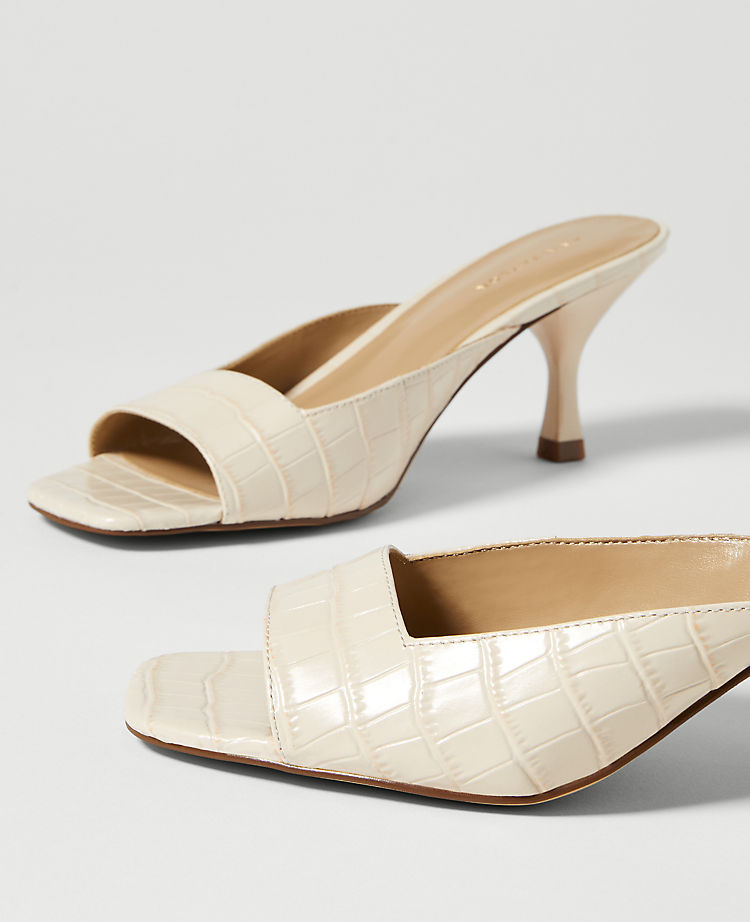 Embossed Leather Square Toe Sandals