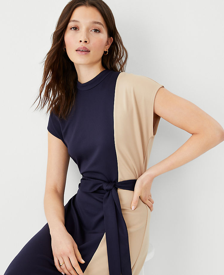 Ann Taylor Outlet |  Mock Neck Tie Waist Flare Dress