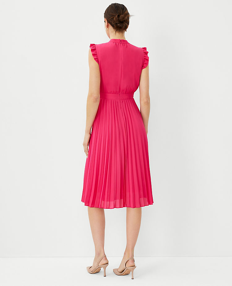 Ruffle Sleeve Pleated Dress