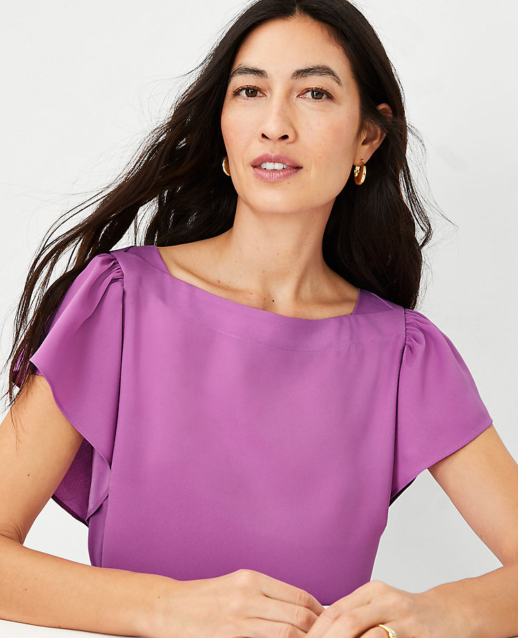 Ann Taylor Outlet |  Flutter Sleeve Square Neck Top