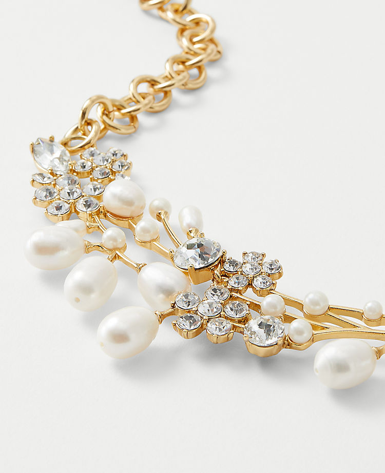 Pearlized Crystal Flower Burst Statement Necklace