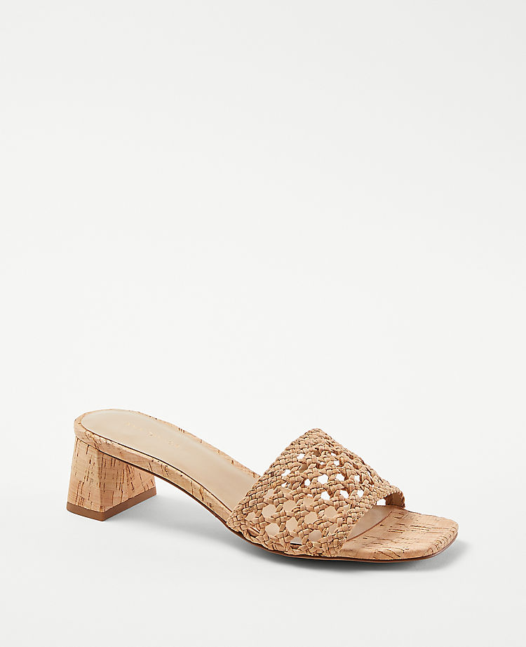 Woven Cork Block Heel Sandals