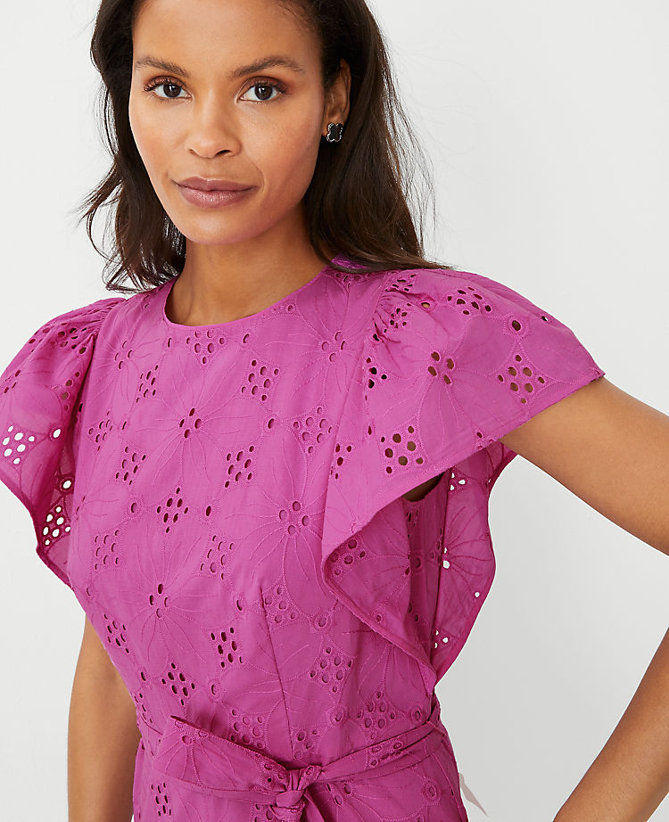 Ann Taylor Outlet |  Eyelet Flutter Sleeve Midi Dress