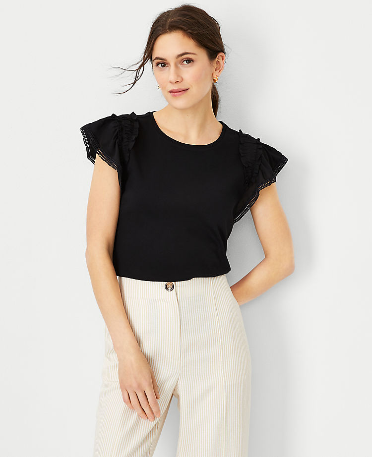 Ann Taylor Outlet |  Mixed Media Ruffle Flutter Sleeve Top
