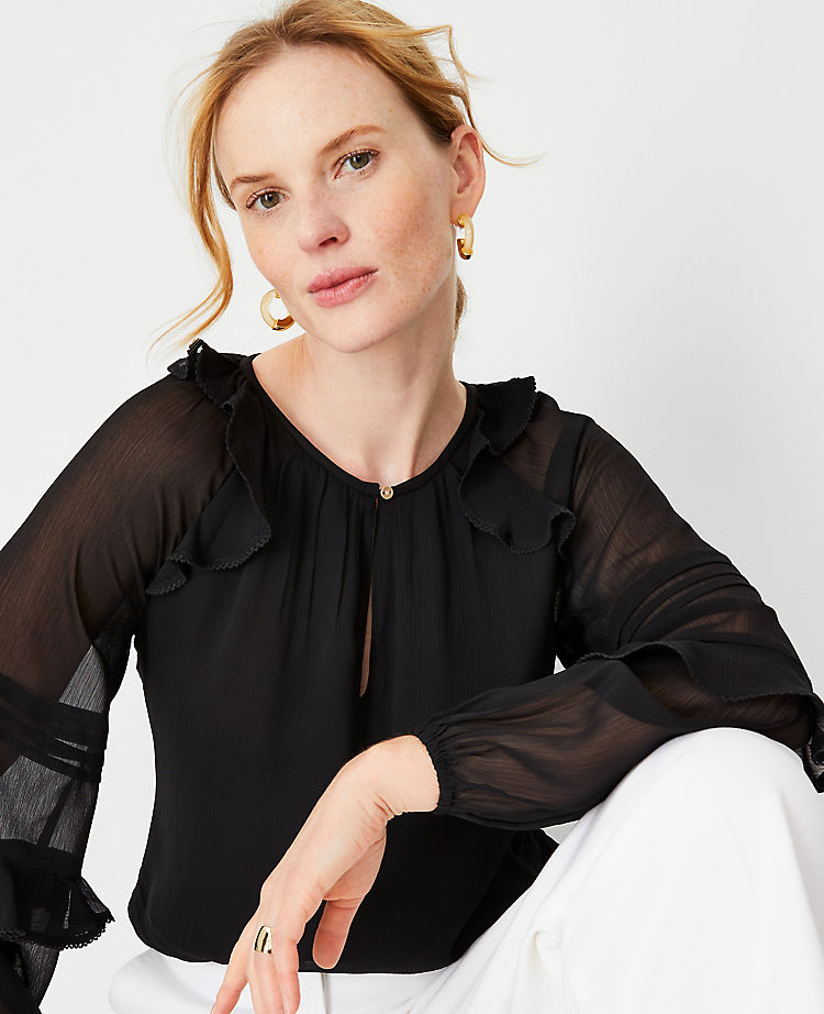 Ann Taylor Outlet |  Pintucked Ruffle Sleeve Top