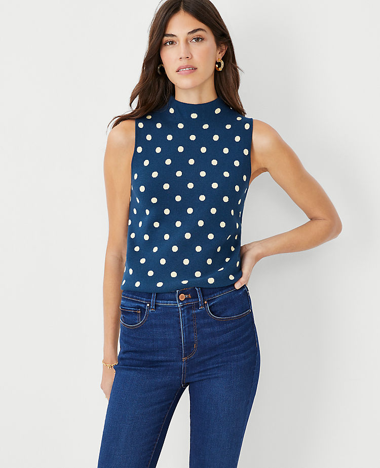 Ann Taylor Outlet |  Dotted Mock Neck Sweater Shell
