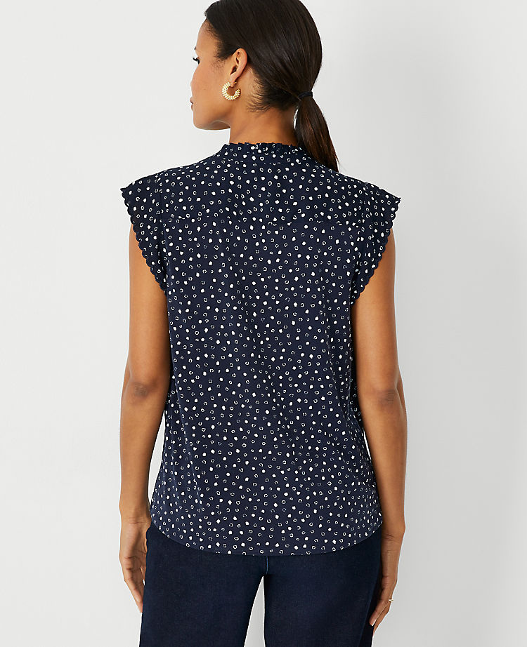 Ann Taylor Outlet |  Spotted Scalloped Mixed Media Button Top