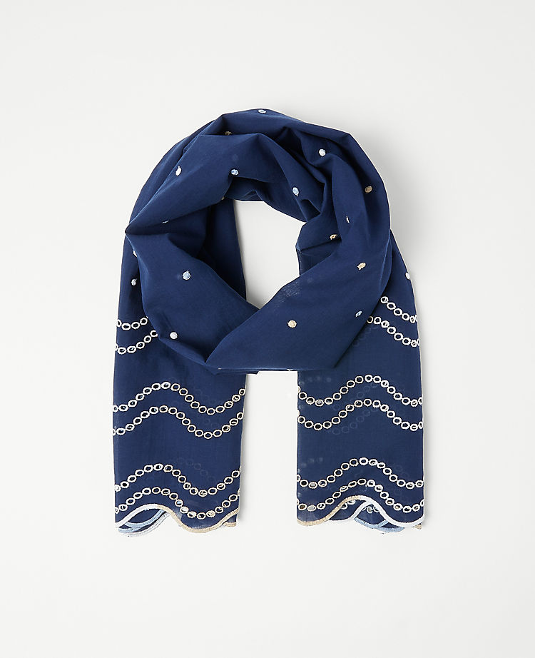 Embroidered Scalloped Scarf