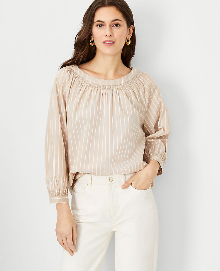 Ann Taylor Outlet |  Stripe Smocked Boatneck Top