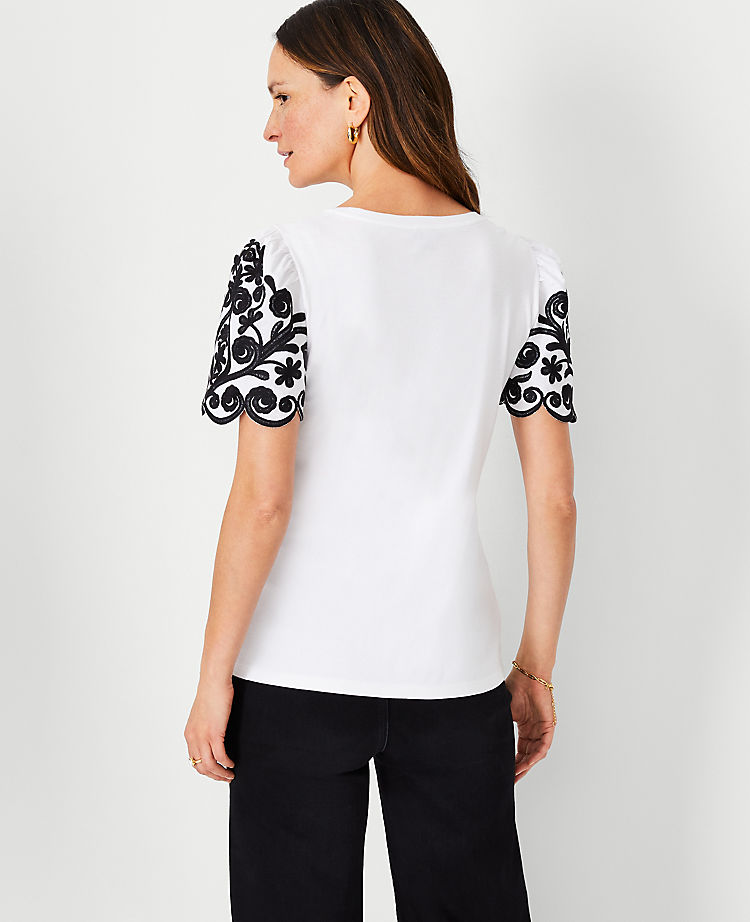 Floral Embroidered Sleeve Tee