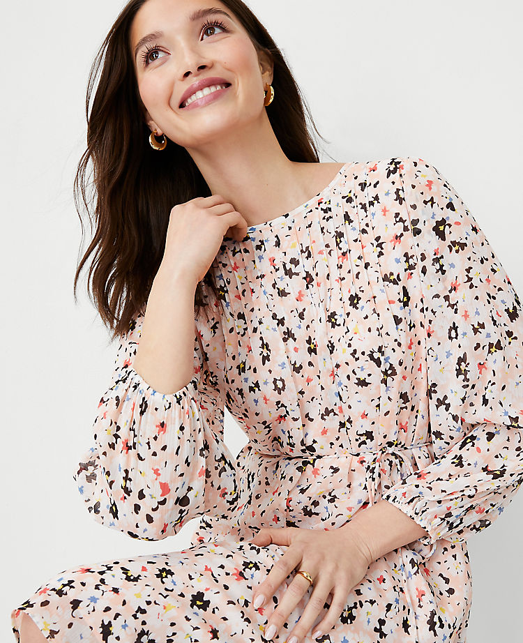 Ann Taylor Outlet |  Floral Pleat Front Belted Flare Dress