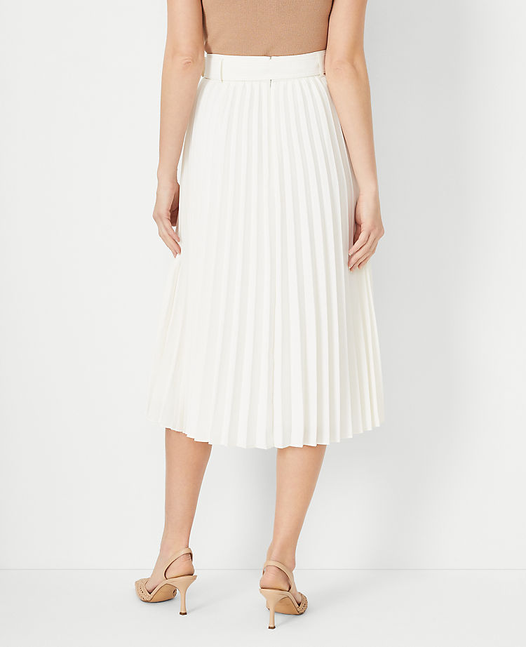 Belted Pleated Midi Skirt