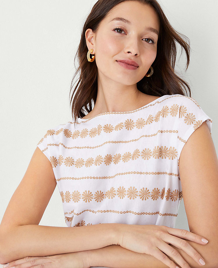 Embroidered Tie Waist Top