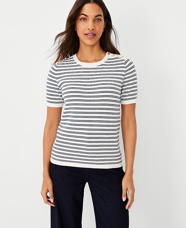 Ann Taylor Outlet |  Striped Shoulder Button Sweater Tee