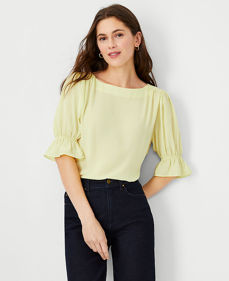 Ann Taylor Outlet |  Mixed Media Ruffle Puff Sleeve Top