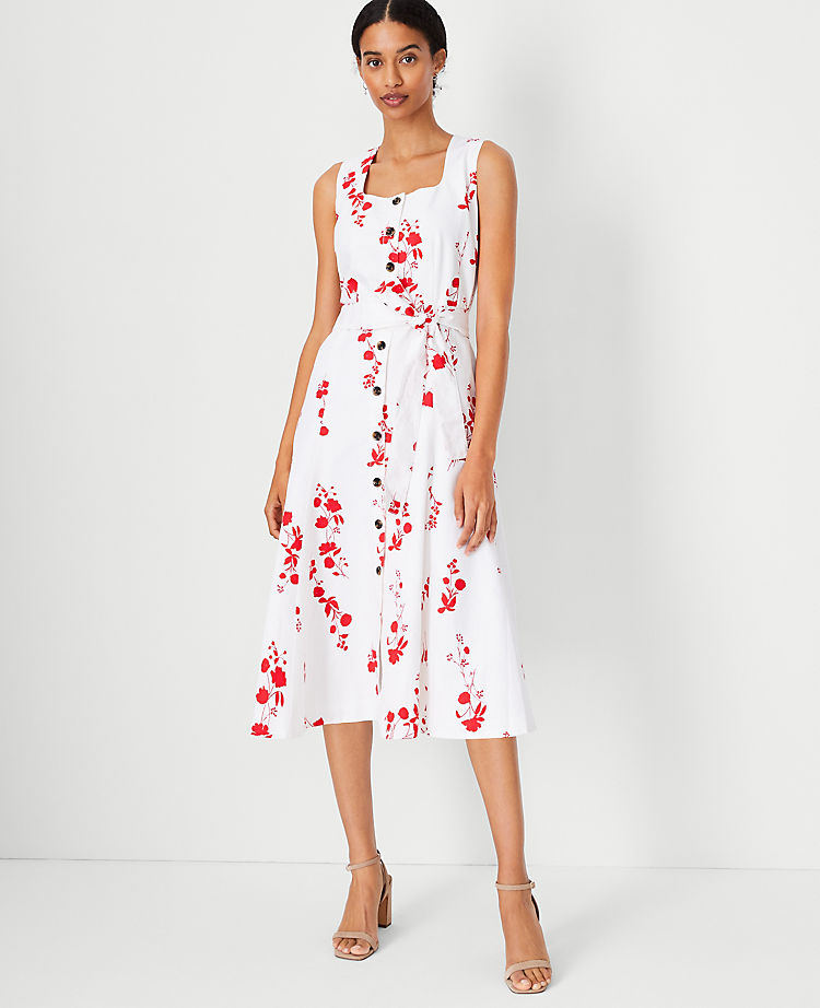 Ann Taylor Floral Button Flare Dress