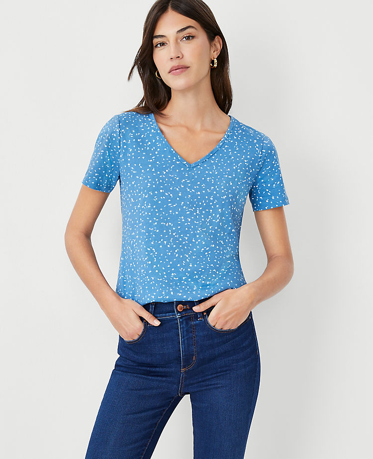 Ann Taylor Outlet |  Spotted Pima Cotton V-Neck Tee