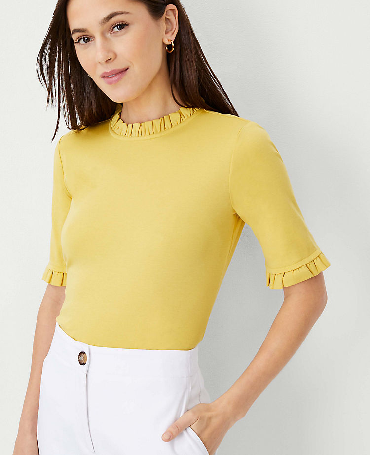 Ann Taylor Outlet |  Ruffle Neck Elbow Sleeve Top