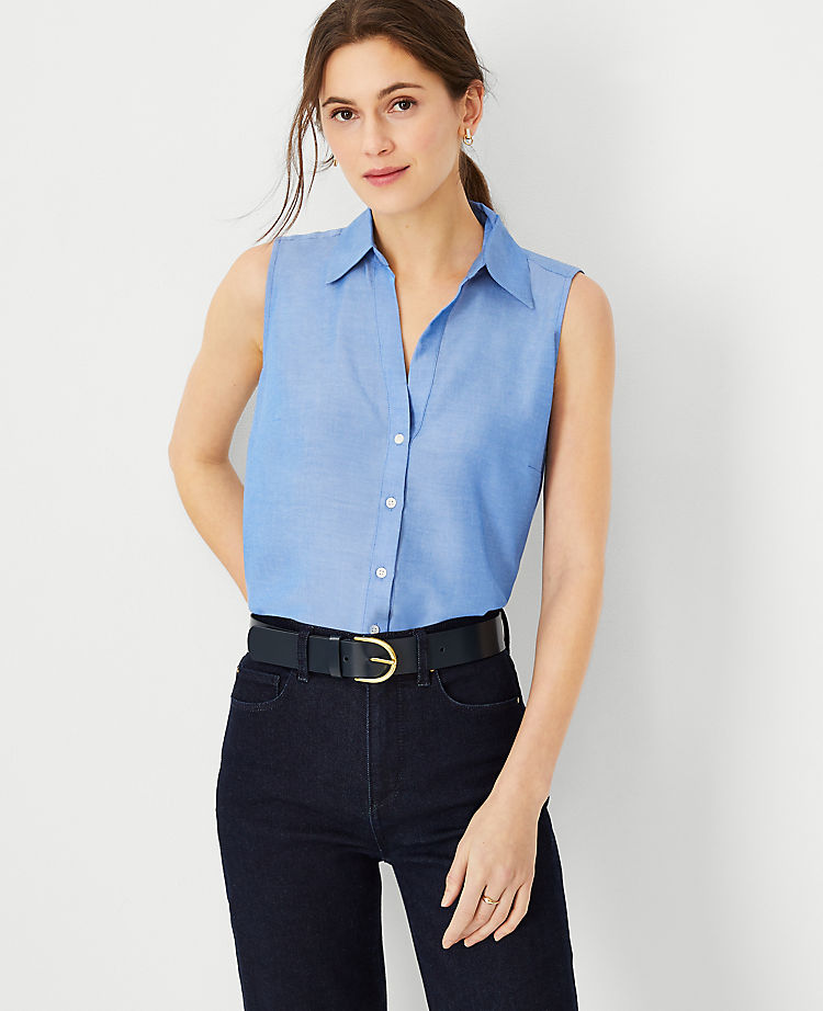 Ann Taylor Chambray Sleeveless Essential Shirt