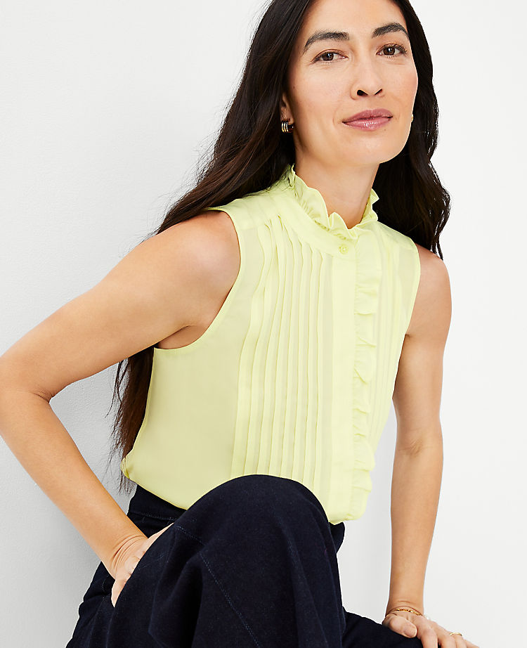 Ann Taylor Outlet |  Ruffle Pintucked Popover Shell