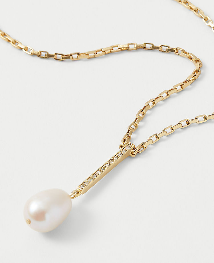 Pearlized Pave Bar Pendant Necklace