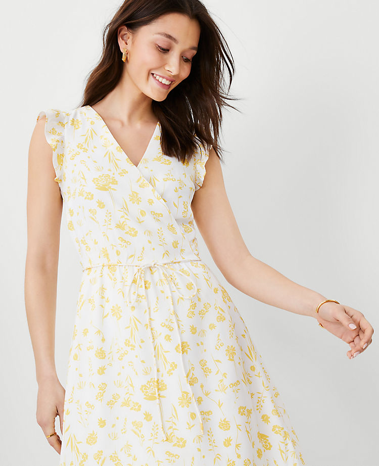Floral Flutter Sleeve Wrap Dress