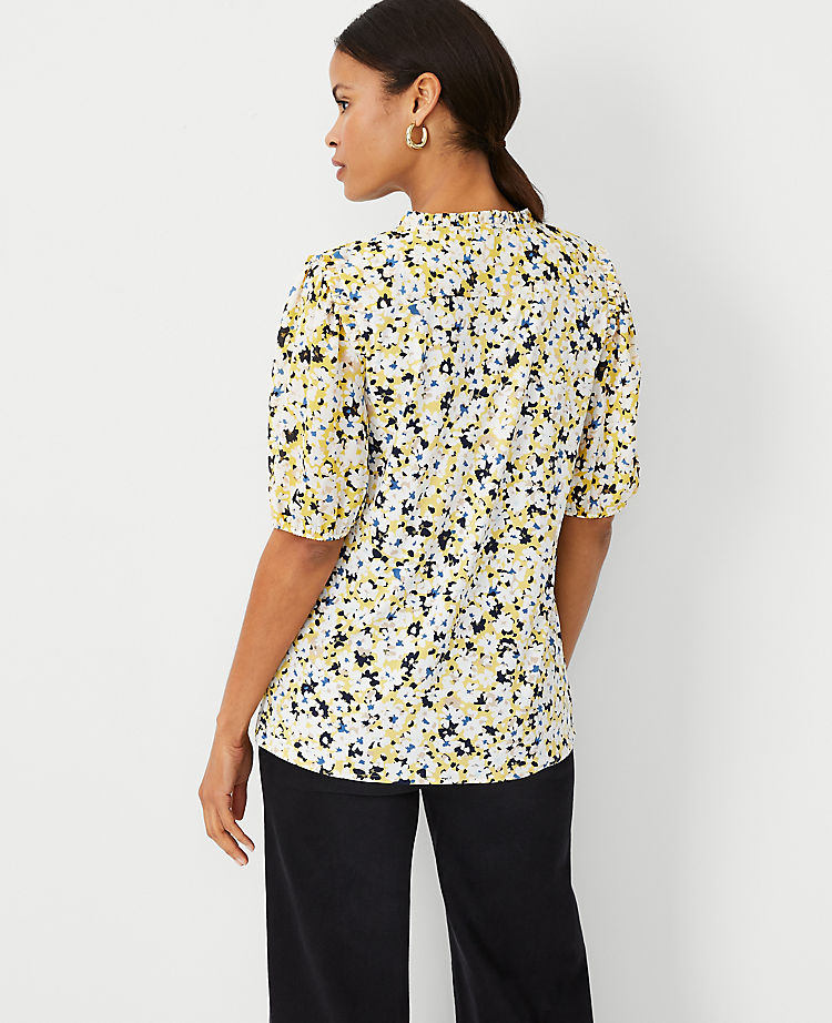 Ann Taylor Outlet |  Floral Smocked Shoulder Mixed Media Top