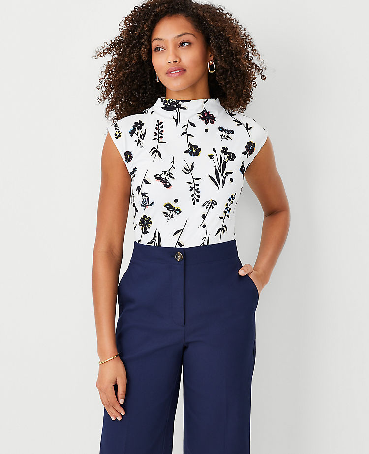 Ann Taylor Outlet |  Floral Refined Stretch Mock Neck Top