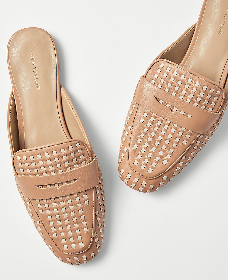 Woven Leather Loafer Slides