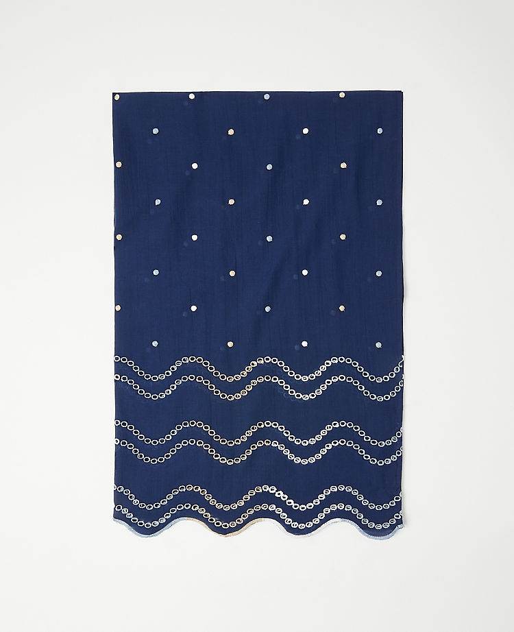 Embroidered Scalloped Scarf