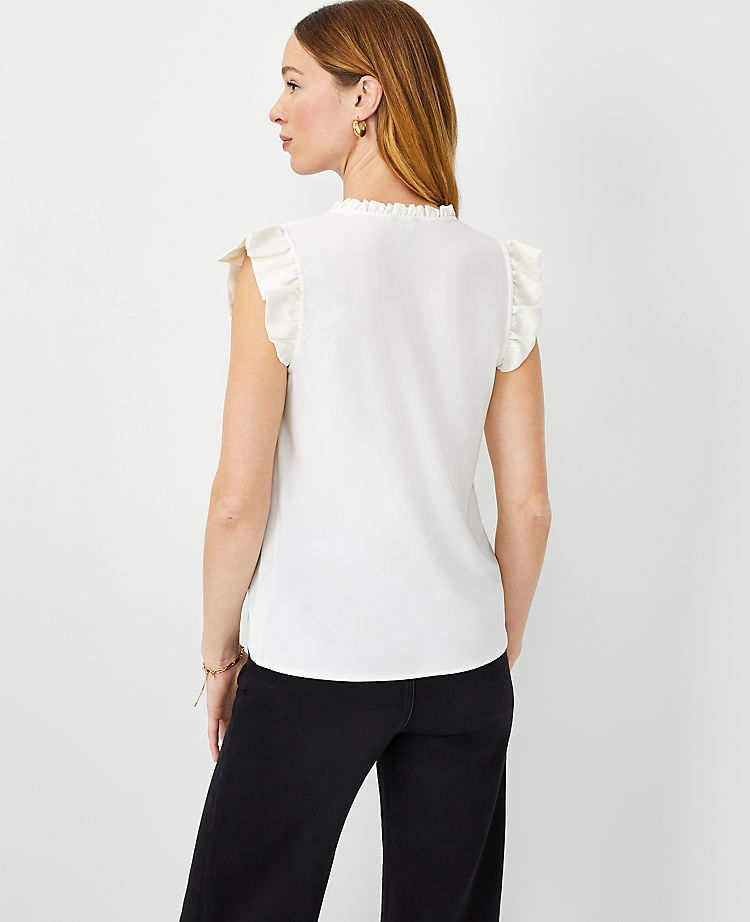 Ann Taylor Outlet |  Mixed Media Ruffle Button Shell