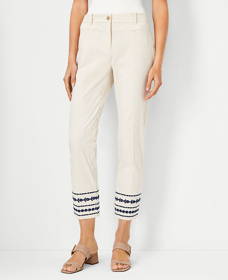 Ann Taylor The Cotton Crop Pant in Floral Embroidered Stripe