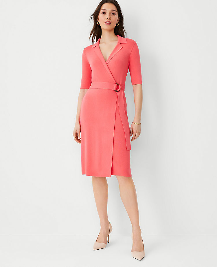 Lapel Belted Sweater Dress