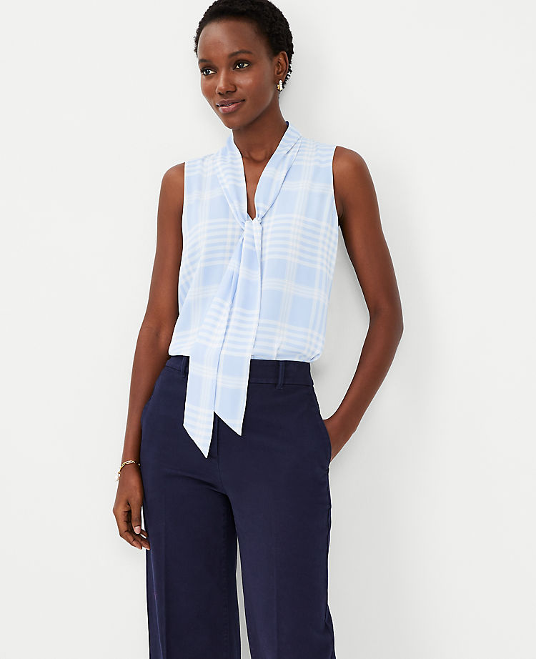 Ann Taylor Outlet |  Plaid Bow Neck Shell