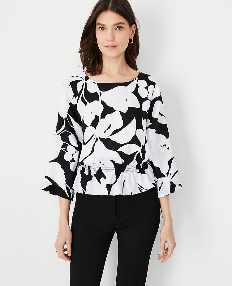 Floral Shadow Smocked Waist Top