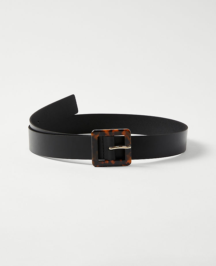 Square Tortoiseshell Print Buckle Leather Belt