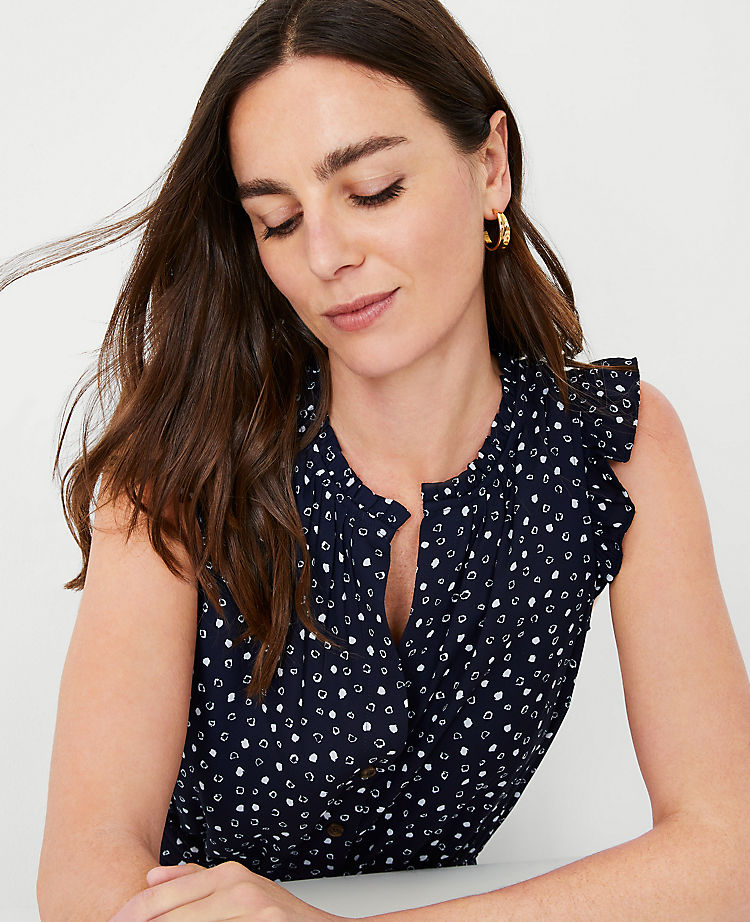 Ann Taylor Outlet |  Spotted Ruffle Belted Flare Dress