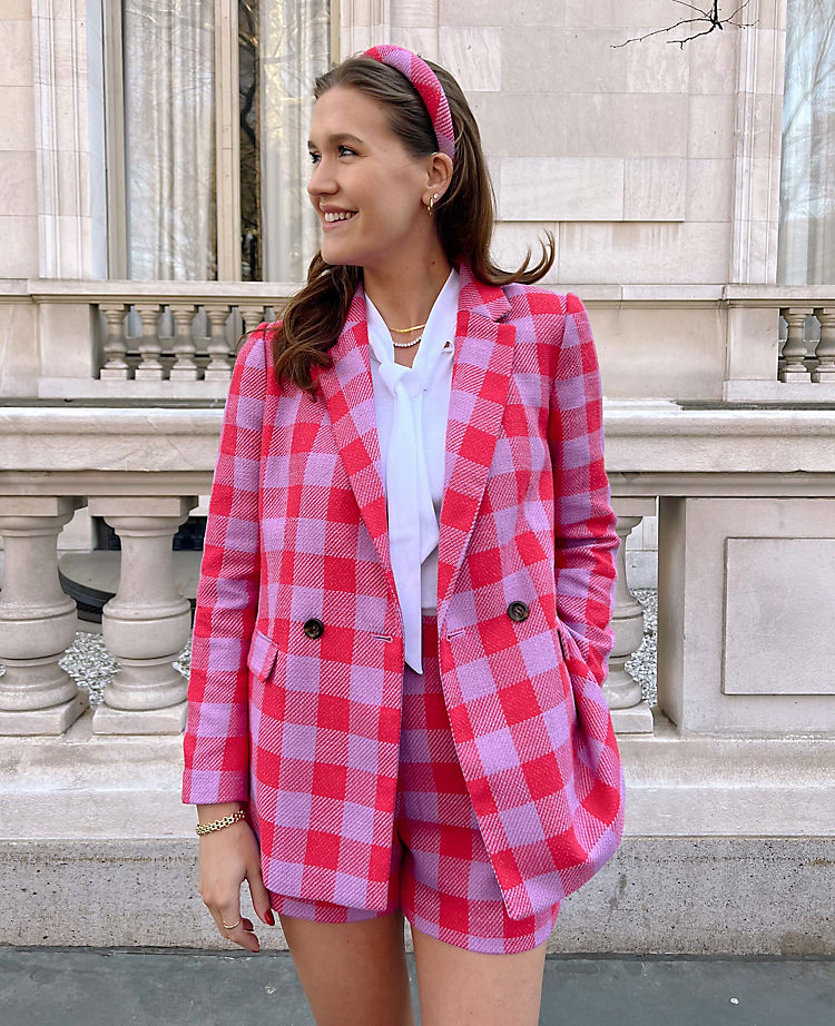Ann Taylor Outlet |  The Double Breasted Long Blazer in Plaid