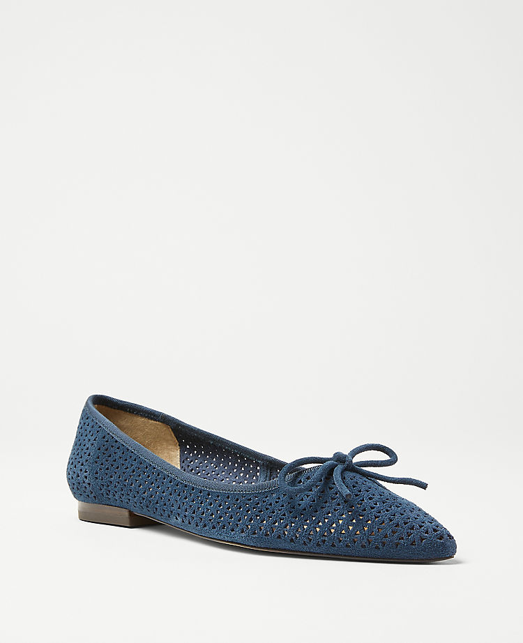 Perforated Suede Bow Flats